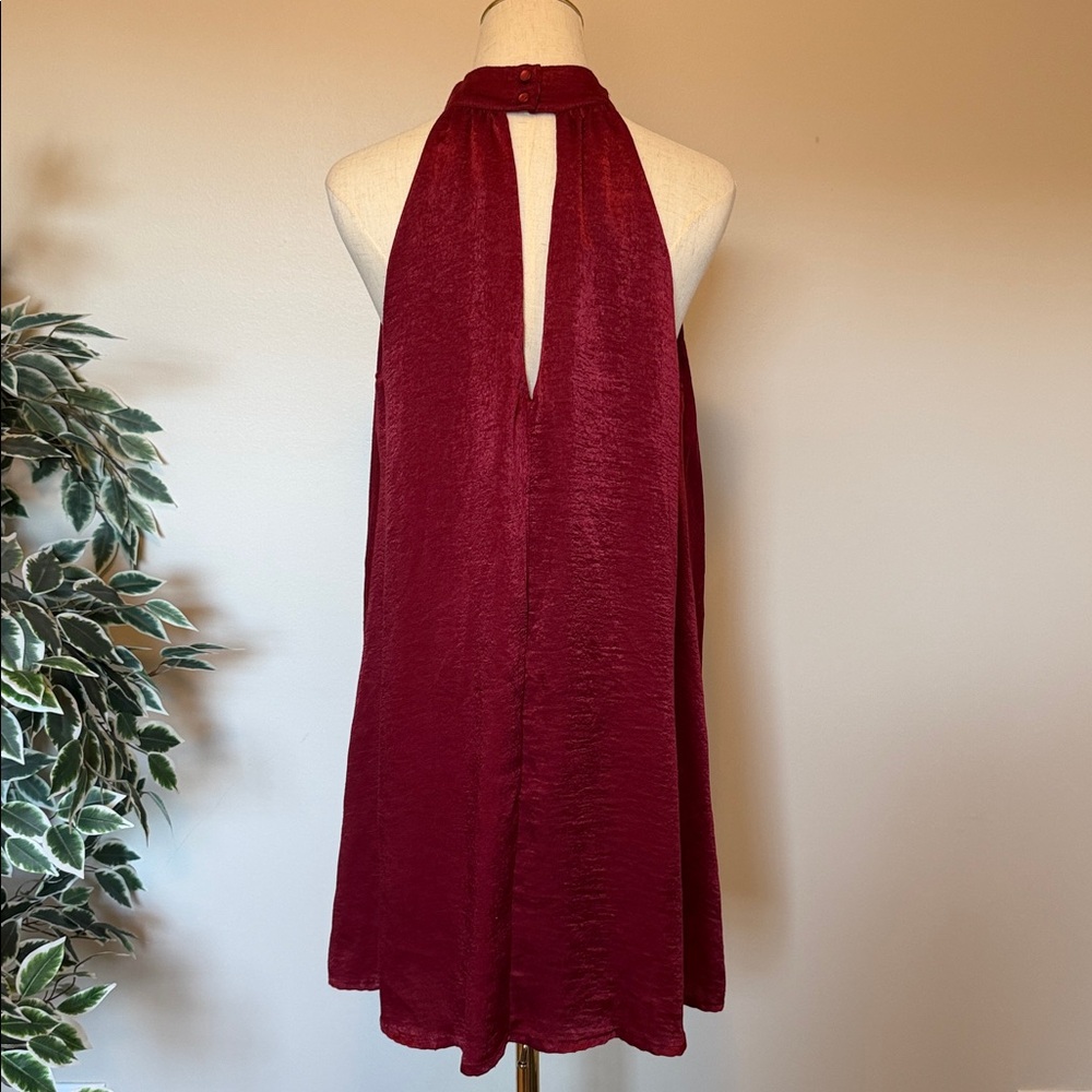 Francesca’s Women’s Burgundy Halter Dress Size M Keyhole Back A-Line Silhouette - Picture 4 of 9